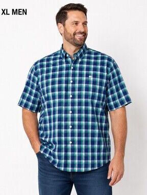 SOUTHERN LURE MENS XL PREPPY PLAID BUTTON DOEN SHIRT GREEN BLUE